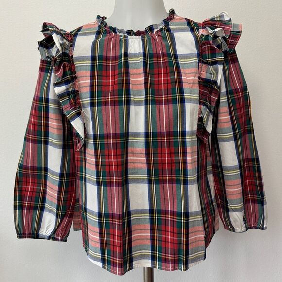 Girls' top in snowy Stewart tartan Sleeve Top Size 14 - Picture 2 of 7